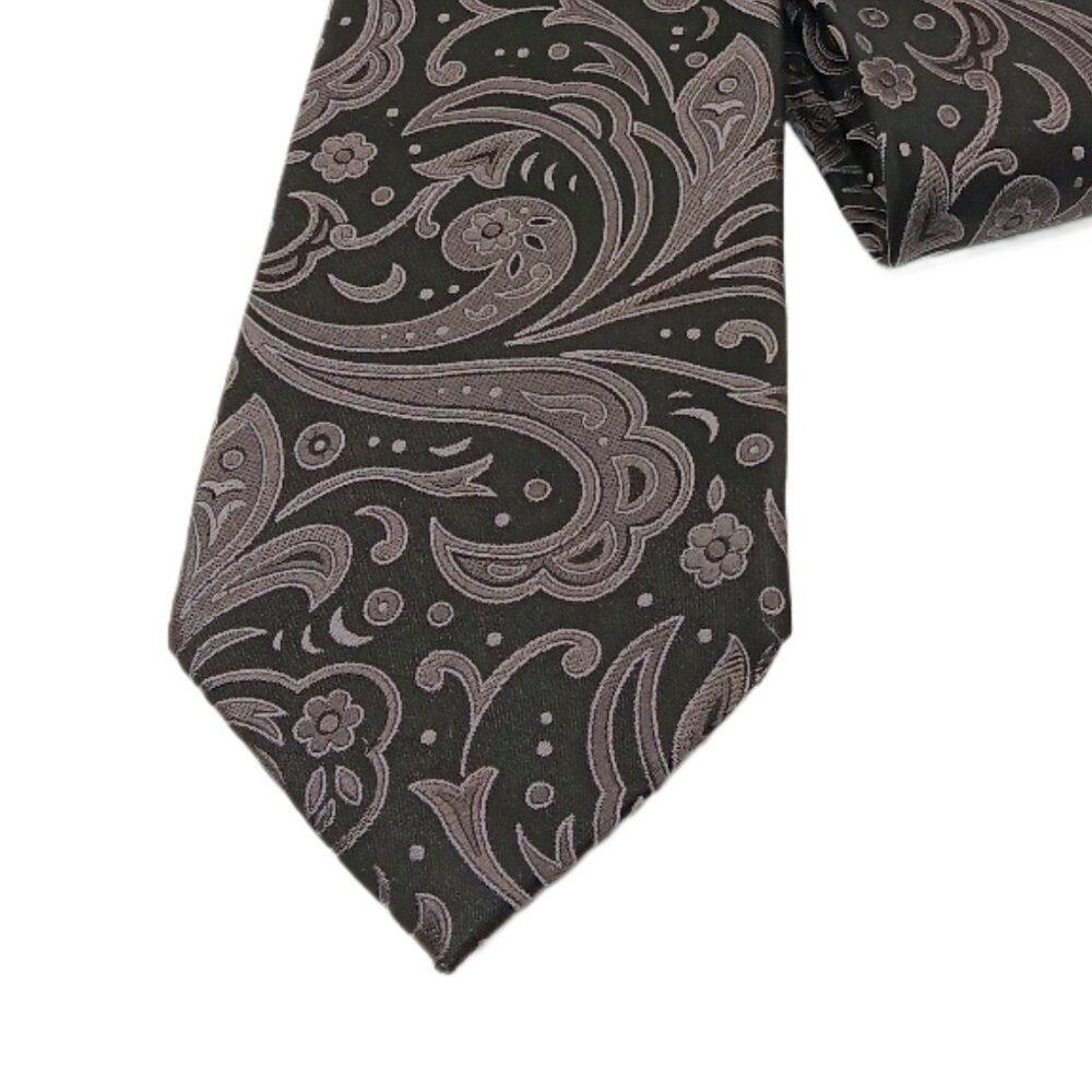 Sean John Silk Tie Men’s 62” Black Gray Paisley Floral 90s Y2K Wedding Classic